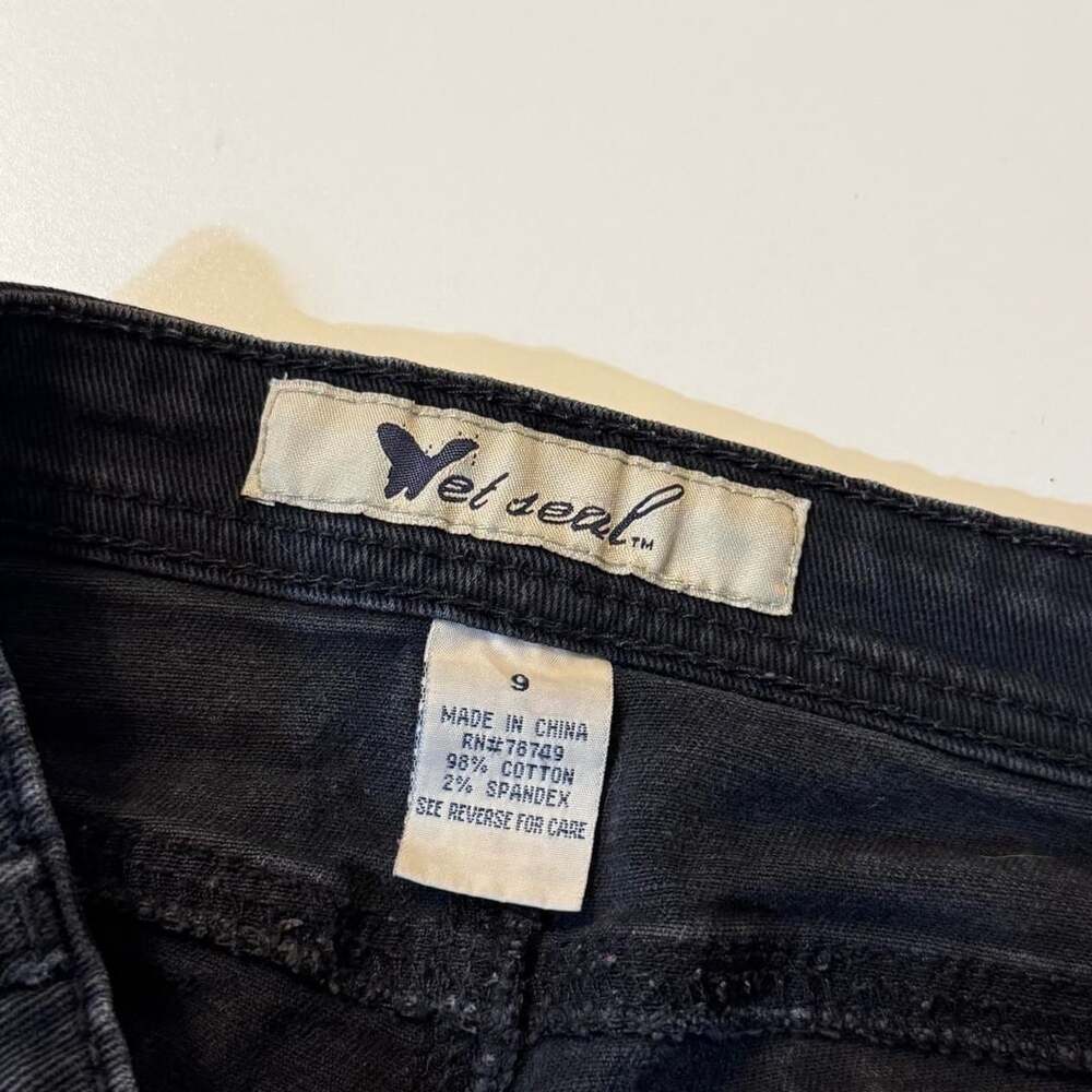 VTG Y2K Wet Seal Black Micro Denim Booty Shorts Whimsigoth Festival - Picture 5 of 7